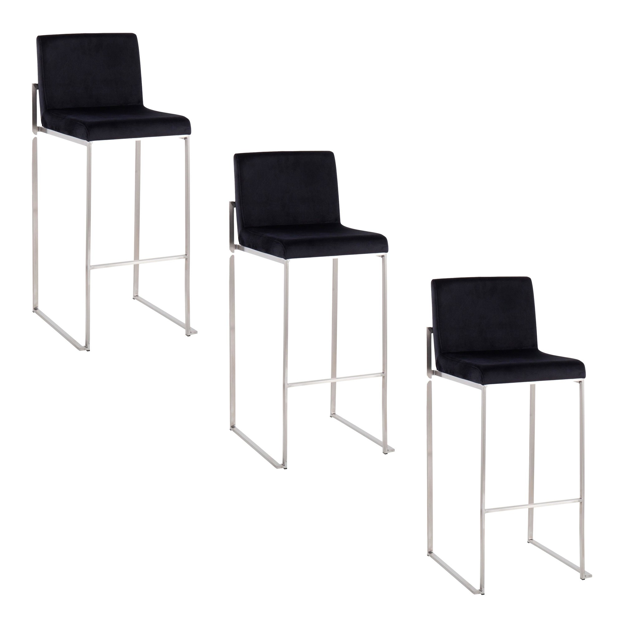 Fuji 30 Contemporary Black Velvet Stainless Steel Barstool (Set of 3) 8 Fuji 30 Contemporary Black Velvet Stainless Steel Barstool (Set of 3) - Image 8
