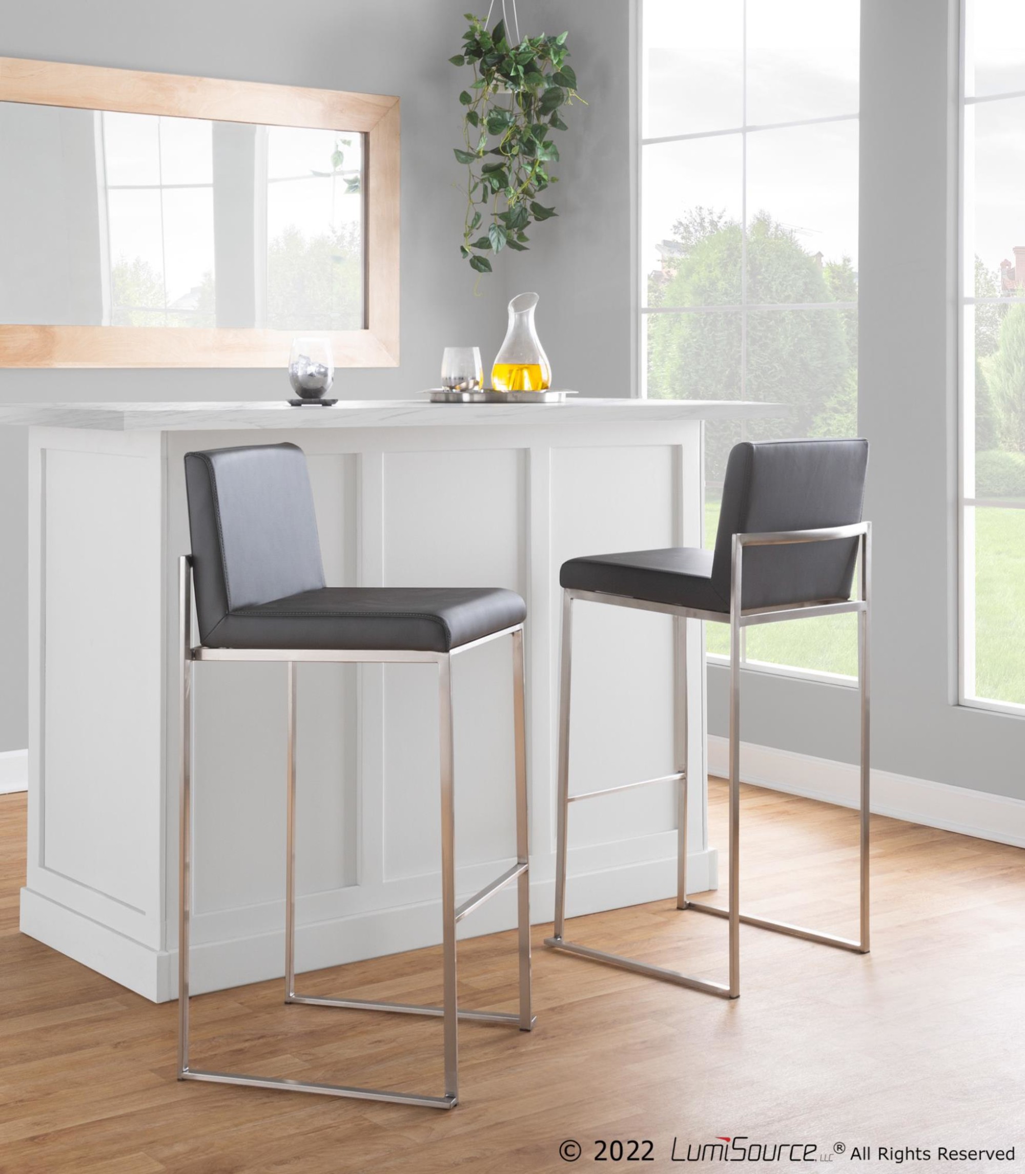 Fuji 30 Contemporary Grey Faux Leather Barstool (Set of 3) 2 Fuji 30 Contemporary Grey Faux Leather Barstool (Set of 3) - Image 2