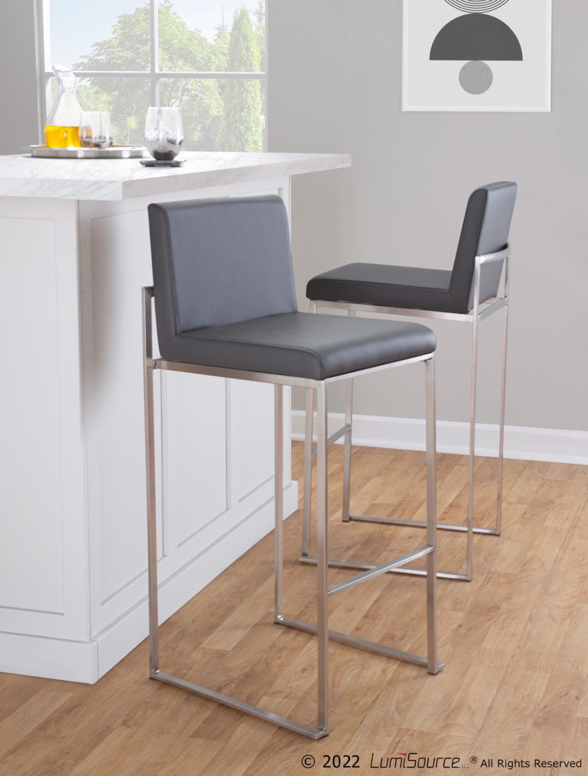 Fuji 30 Contemporary Grey Faux Leather Barstool (Set of 3) 3 Fuji 30 Contemporary Grey Faux Leather Barstool (Set of 3) - Image 3