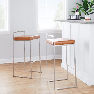 Fuji 30" Contemporary Stainless Steel Camel Barstools (Set of 3)