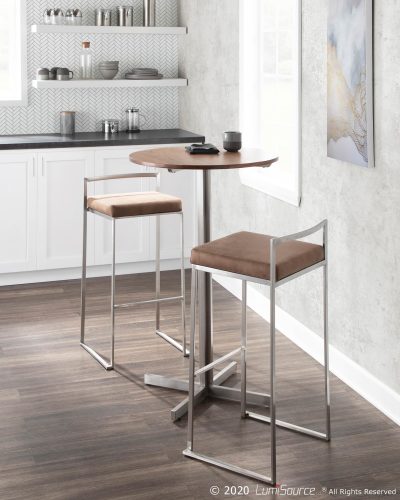 Fuji 30 Cowboy Fabric Stainless Steel Contemporary Barstool (Set of 3)