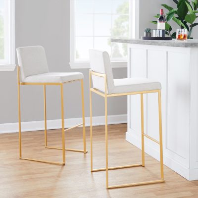 Fuji 30 Gold Beige Contemporary High Back Barstool (Set of 3)