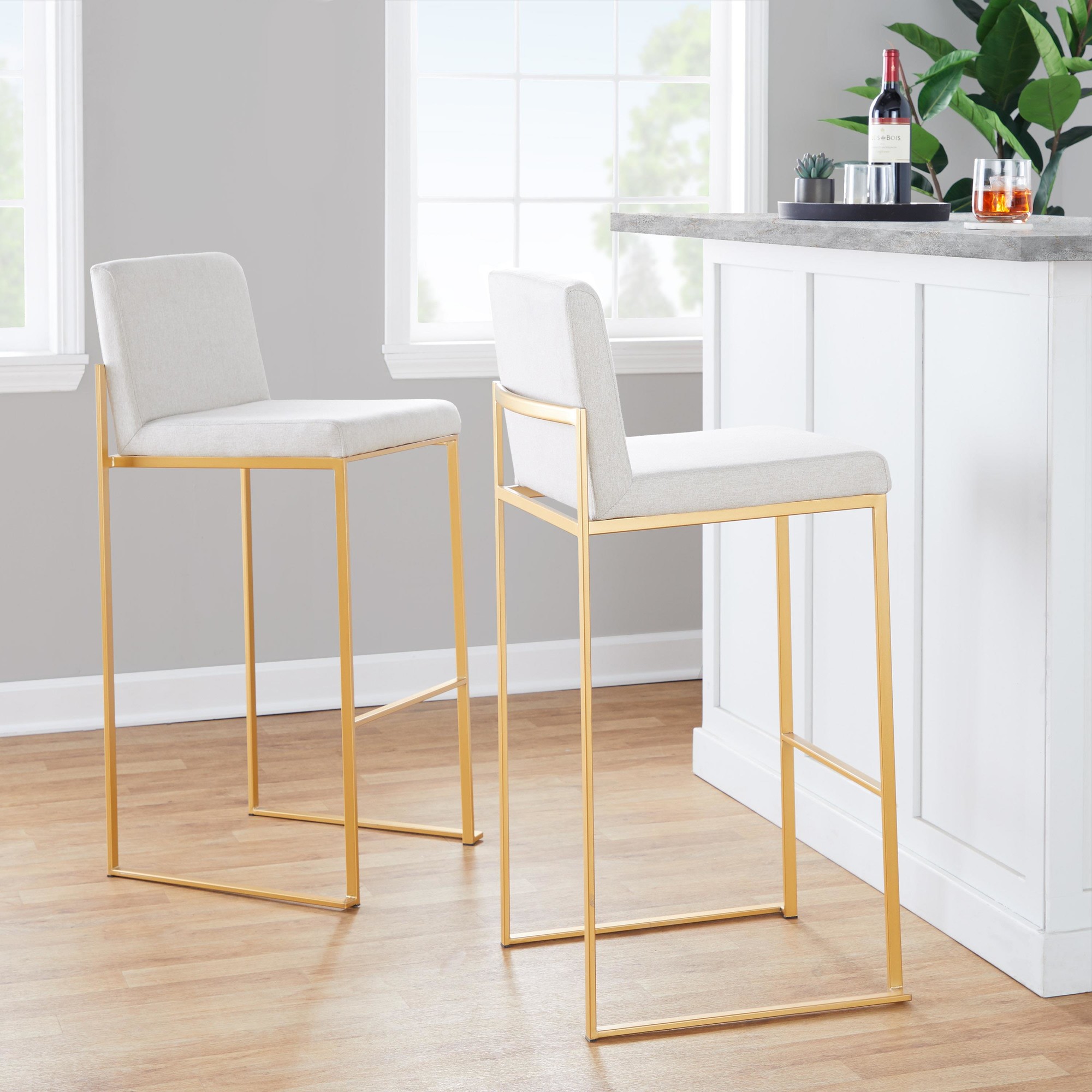 Fuji 30 Gold Beige Contemporary High Back Barstool (Set of 3) 1 Fuji 30 Gold Beige Contemporary High Back Barstool (Set of 3)