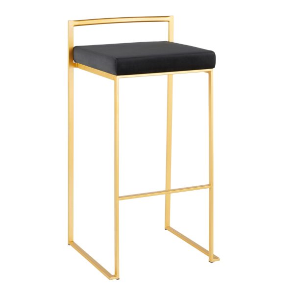 Fuji 30 Gold Black Velvet Contemporary Barstools Set of 3 2