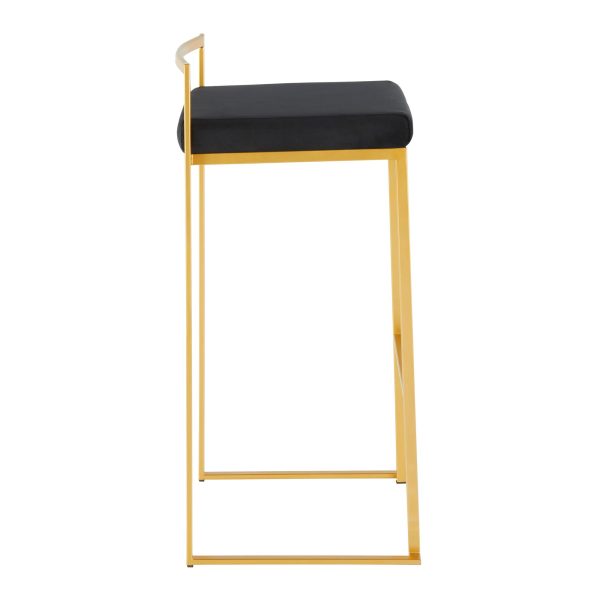 Fuji 30 Gold Black Velvet Contemporary Barstools Set of 3 3