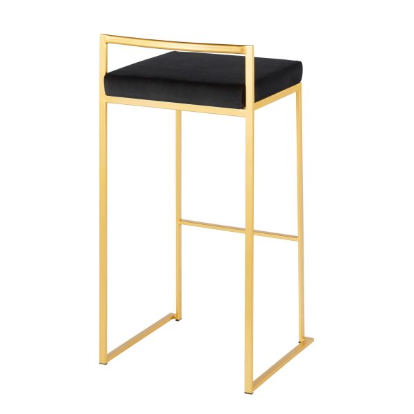 Fuji 30 Gold Black Velvet Contemporary Barstools Set of 3 4