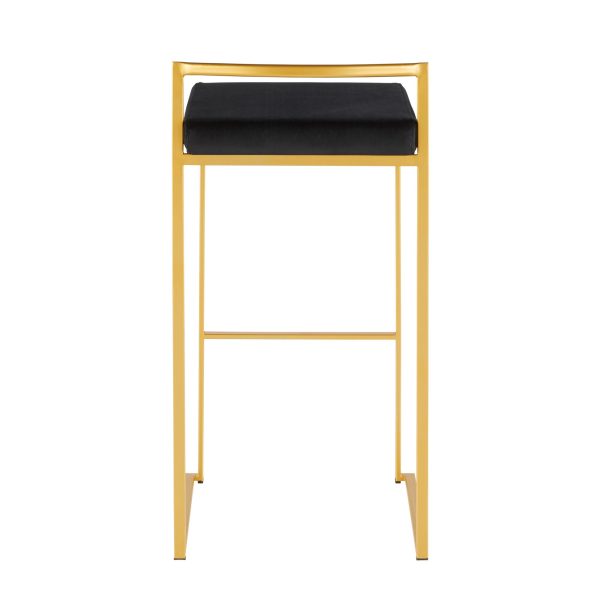 Fuji 30 Gold Black Velvet Contemporary Barstools Set of 3 5
