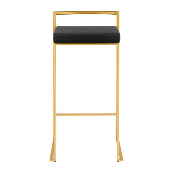 Fuji 30 Gold Black Velvet Contemporary Barstools Set of 3 6