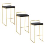Fuji 30 Gold Black Velvet Contemporary Barstools (Set of 3) 19 Fuji 30 Gold Black Velvet Contemporary Barstools (Set of 3)