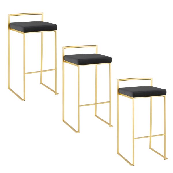 Fuji 30 Gold Black Velvet Contemporary Barstools Set of 3 8