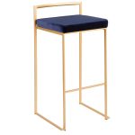 Fuji 30 Gold Blue Velvet Contemporary Stackable Barstool (Set of 3)