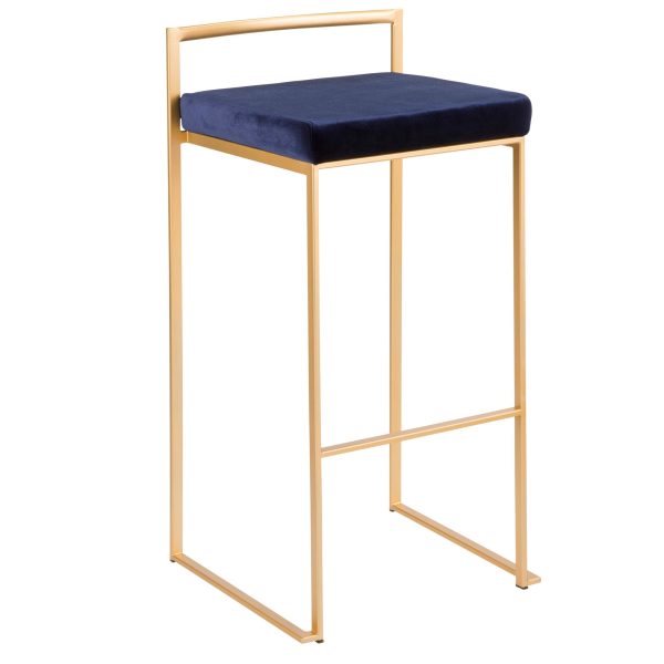 Fuji 30 Gold Blue Velvet Contemporary Stackable Barstool Set of 3 3