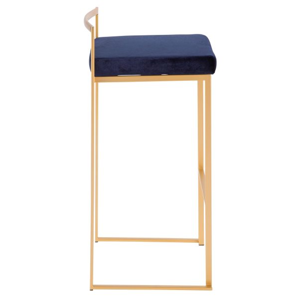 Fuji 30 Gold Blue Velvet Contemporary Stackable Barstool Set of 3 4