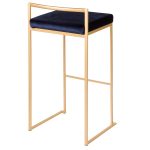 Fuji 30 Gold Blue Velvet Contemporary Stackable Barstool (Set of 3)