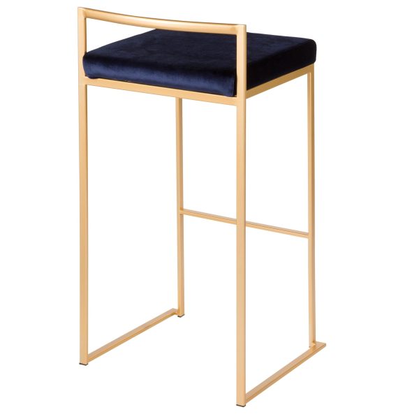 Fuji 30 Gold Blue Velvet Contemporary Stackable Barstool Set of 3 5