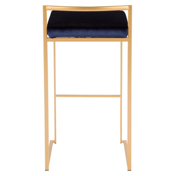 Fuji 30 Gold Blue Velvet Contemporary Stackable Barstool Set of 3 6