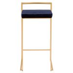Fuji 30 Gold Blue Velvet Contemporary Stackable Barstool (Set of 3)