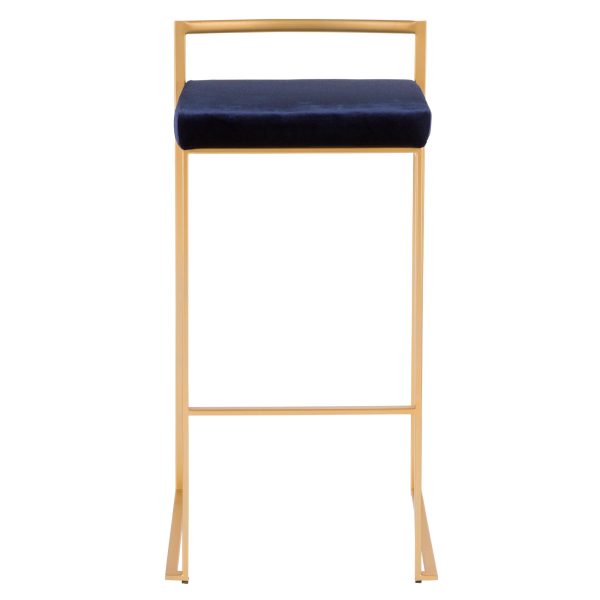 Fuji 30 Gold Blue Velvet Contemporary Stackable Barstool Set of 3 7