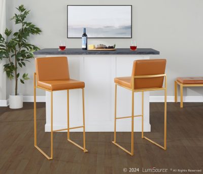 Fuji 30 Gold Camel Contemporary High Back Barstool (Set of 2)