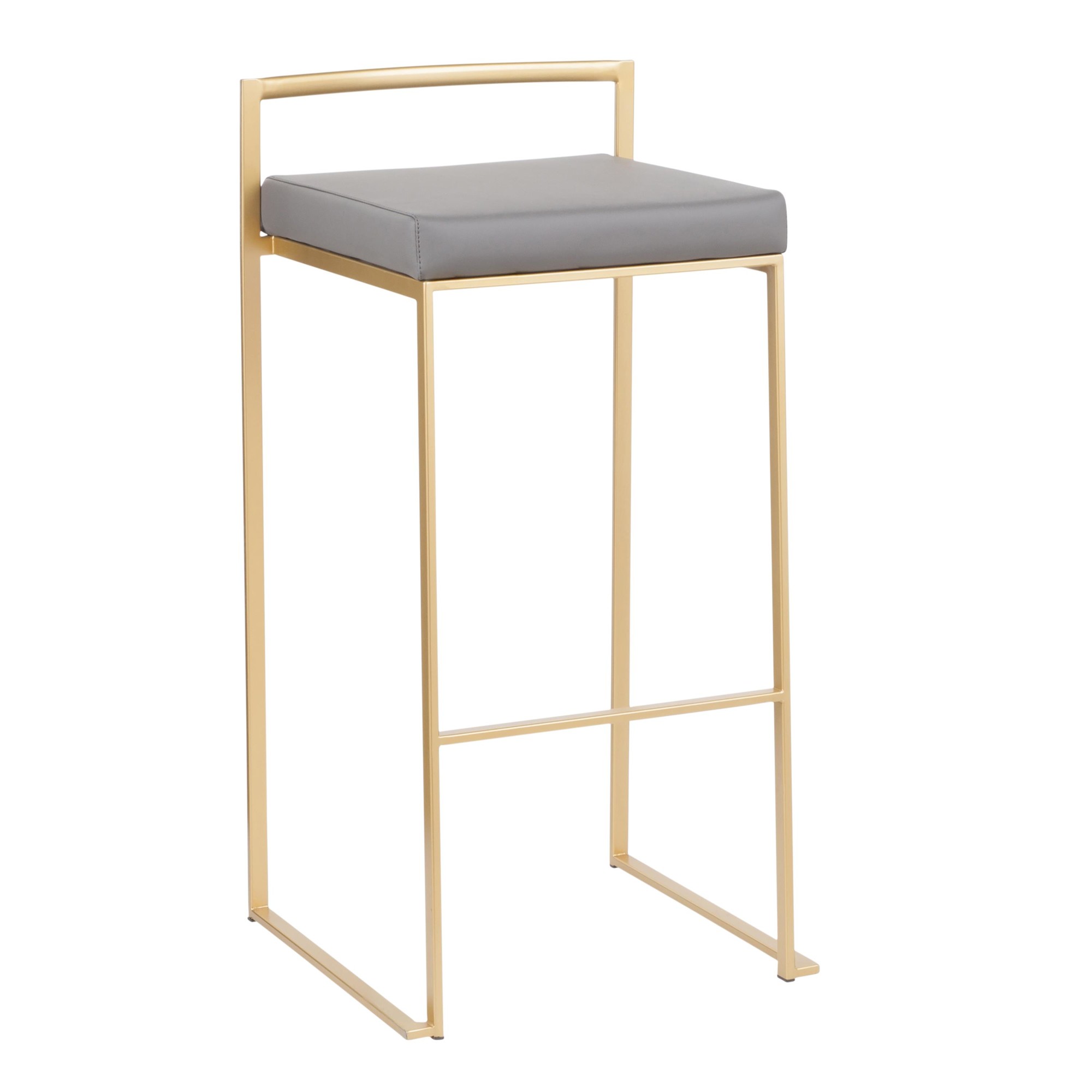 Fuji 30 Gold Grey Faux Leather Contemporary Barstool (Set of 3) 3 Fuji 30 Gold Grey Faux Leather Contemporary Barstool (Set of 3) - Image 3
