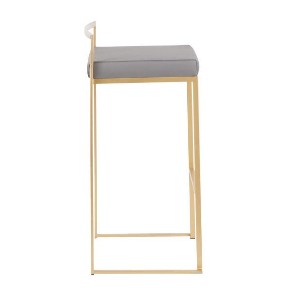Fuji 30 Gold Grey Faux Leather Contemporary Barstool Set of 3 3
