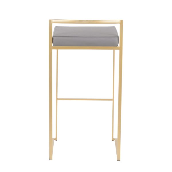 Fuji 30 Gold Grey Faux Leather Contemporary Barstool Set of 3 5
