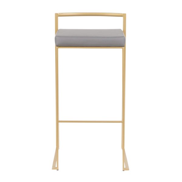 Fuji 30 Gold Grey Faux Leather Contemporary Barstool Set of 3 6
