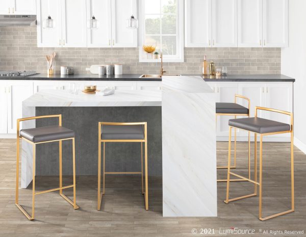 Fuji 30 Gold Grey Faux Leather Contemporary Barstool Set of 3