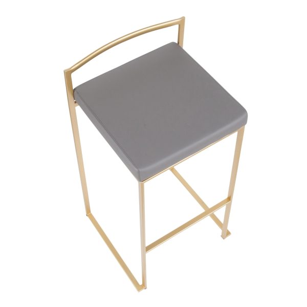 Fuji 30 Gold Grey Faux Leather Contemporary Barstool Set of 3 7