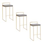 Fuji 30 Gold Grey Faux Leather Contemporary Barstool (Set of 3) 19 Fuji 30 Gold Grey Faux Leather Contemporary Barstool (Set of 3)