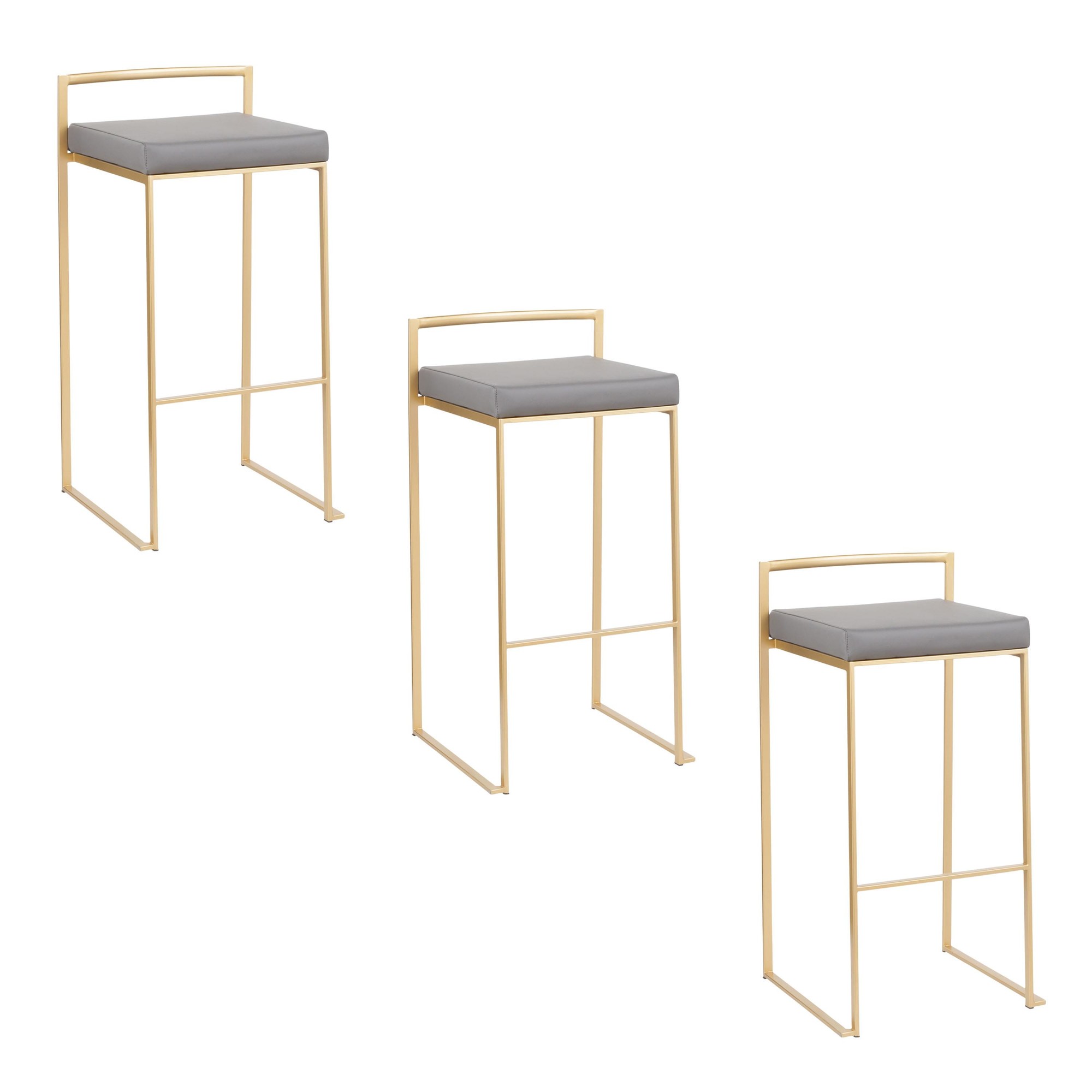 Fuji 30 Gold Grey Faux Leather Contemporary Barstool (Set of 3) 9 Fuji 30 Gold Grey Faux Leather Contemporary Barstool (Set of 3) - Image 9