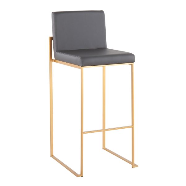 Fuji 30 Gold Grey Faux Leather Contemporary Barstools Set of 3 1