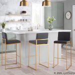 Fuji 30 Gold Grey Faux Leather Contemporary Barstools (Set of 3) 10 Fuji 30 Gold Grey Faux Leather Contemporary Barstools (Set of 3)