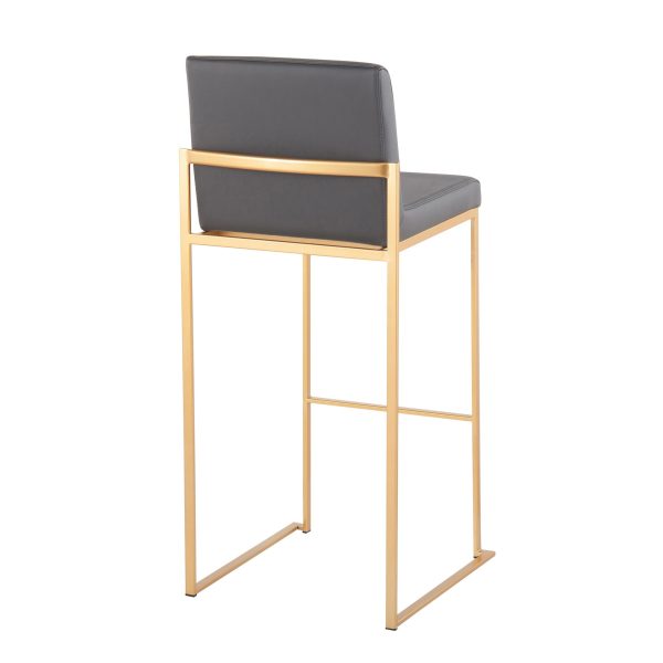 Fuji 30 Gold Grey Faux Leather Contemporary Barstools Set of 3 3