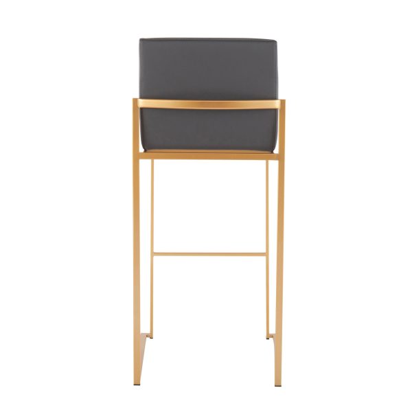 Fuji 30 Gold Grey Faux Leather Contemporary Barstools Set of 3 4