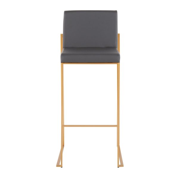 Fuji 30 Gold Grey Faux Leather Contemporary Barstools Set of 3 5