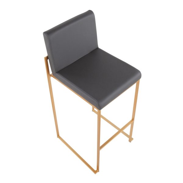 Fuji 30 Gold Grey Faux Leather Contemporary Barstools Set of 3 6