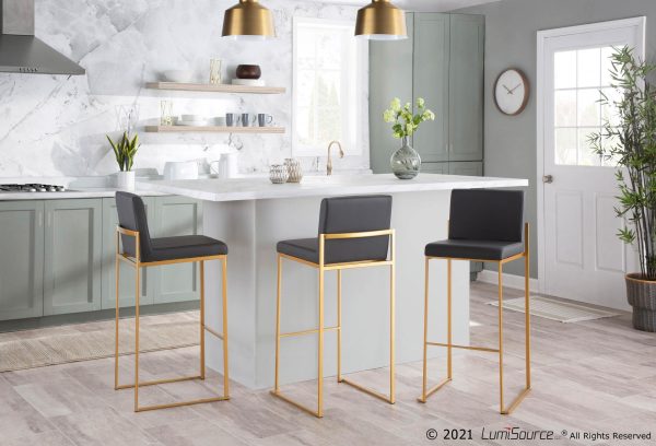 Fuji 30 Gold Grey Faux Leather Contemporary Barstools Set of 3