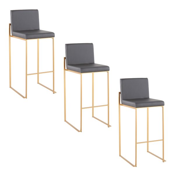 Fuji 30 Gold Grey Faux Leather Contemporary Barstools Set of 3 7