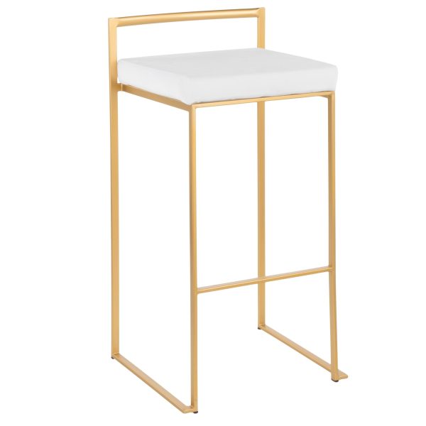 Fuji 30 Gold White Velvet Contemporary Barstool Set of 3 2