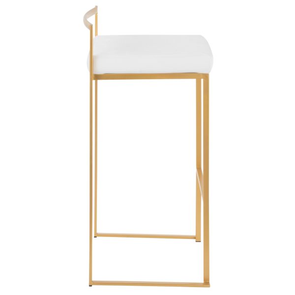 Fuji 30 Gold White Velvet Contemporary Barstool Set of 3 3