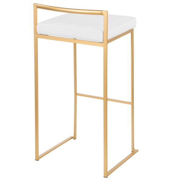 Fuji 30 Gold White Velvet Contemporary Barstool Set of 3 4