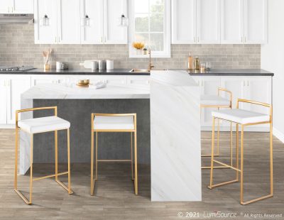 Fuji 30 Gold White Velvet Contemporary Barstool (Set of 3)