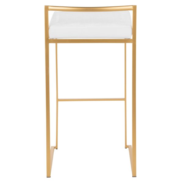 Fuji 30 Gold White Velvet Contemporary Barstool Set of 3 5