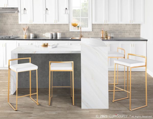 Fuji 30 Gold White Velvet Contemporary Barstool Set of 3