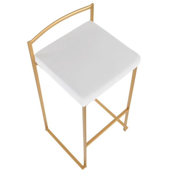 Fuji 30 Gold White Velvet Contemporary Barstool Set of 3 7