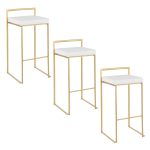 Fuji 30 Gold White Velvet Contemporary Barstool (Set of 3) 19 Fuji 30 Gold White Velvet Contemporary Barstool (Set of 3)
