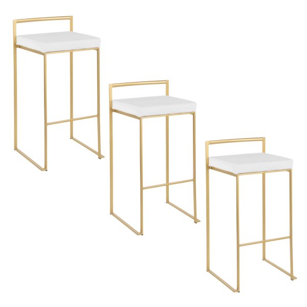 Fuji 30 Gold White Velvet Contemporary Barstool Set of 3 8