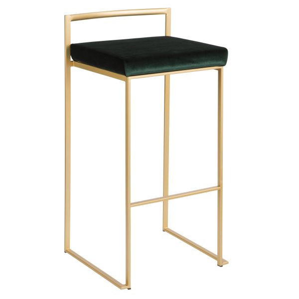 Fuji 30 Gold and Green Velvet Contemporary Barstool Set of 3 3