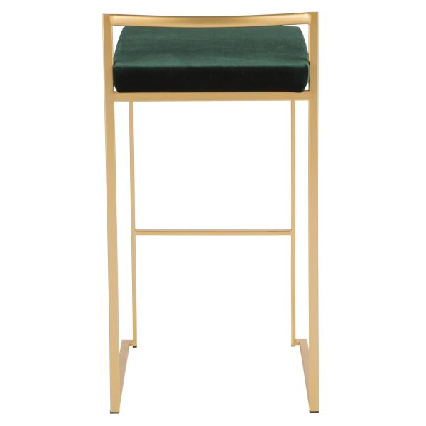 Fuji 30 Gold and Green Velvet Contemporary Barstool Set of 3 6